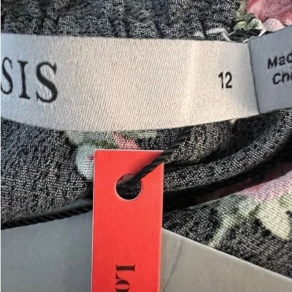 OASIS NWT Rose/Black Print short sleeve elastic ruffled neck viscose breathes 12 - Picture 11 of 16